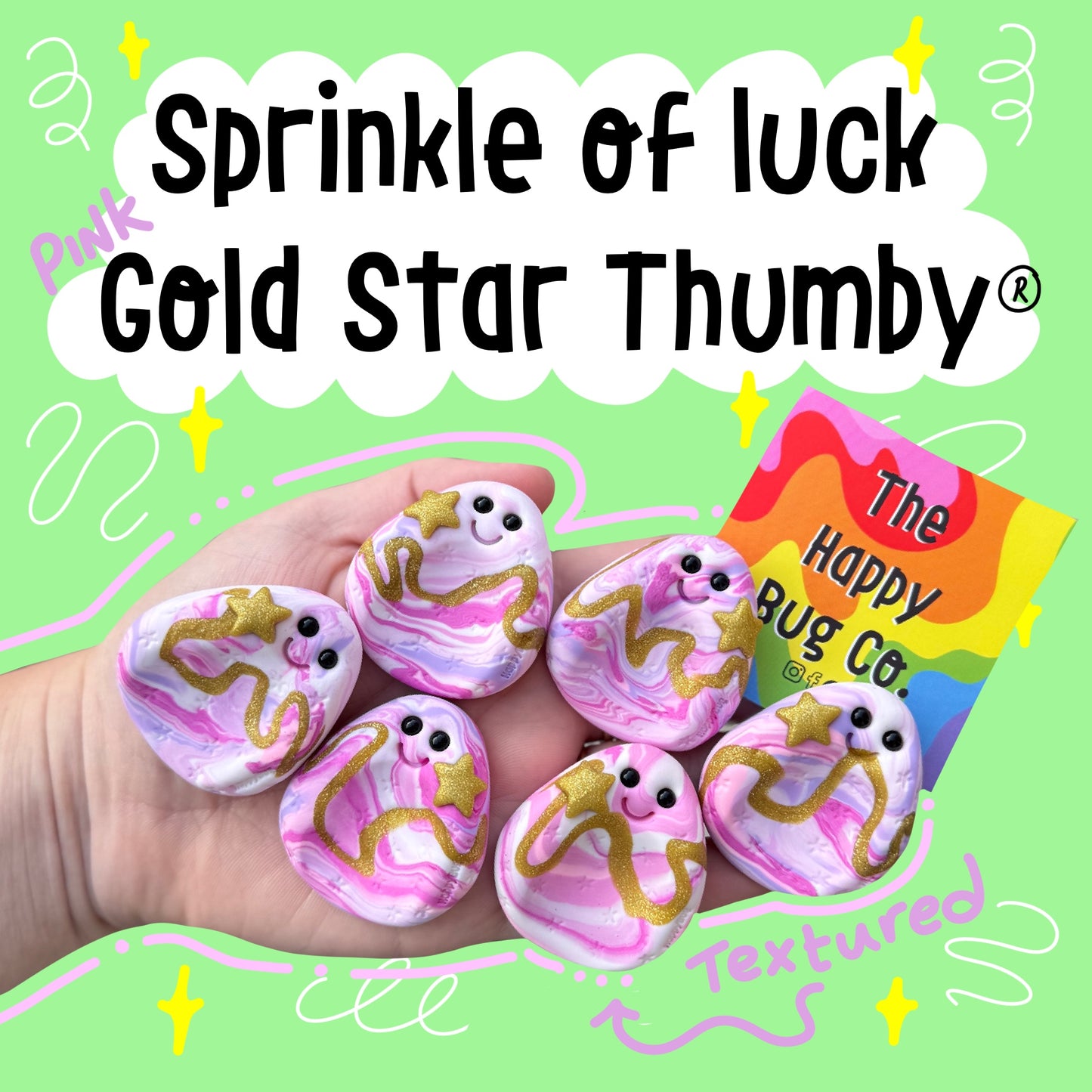 Pink Sprinkle Of Luck Gold Star Thumby (textured)