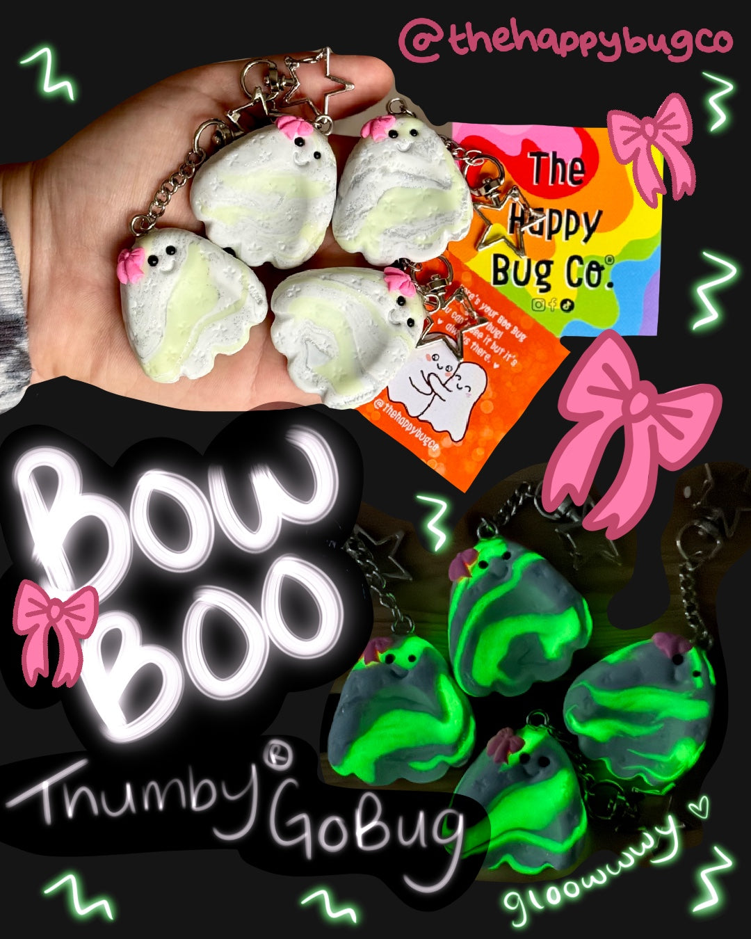 Bow Boo Thumby GoBug clip on (glow in the dark)