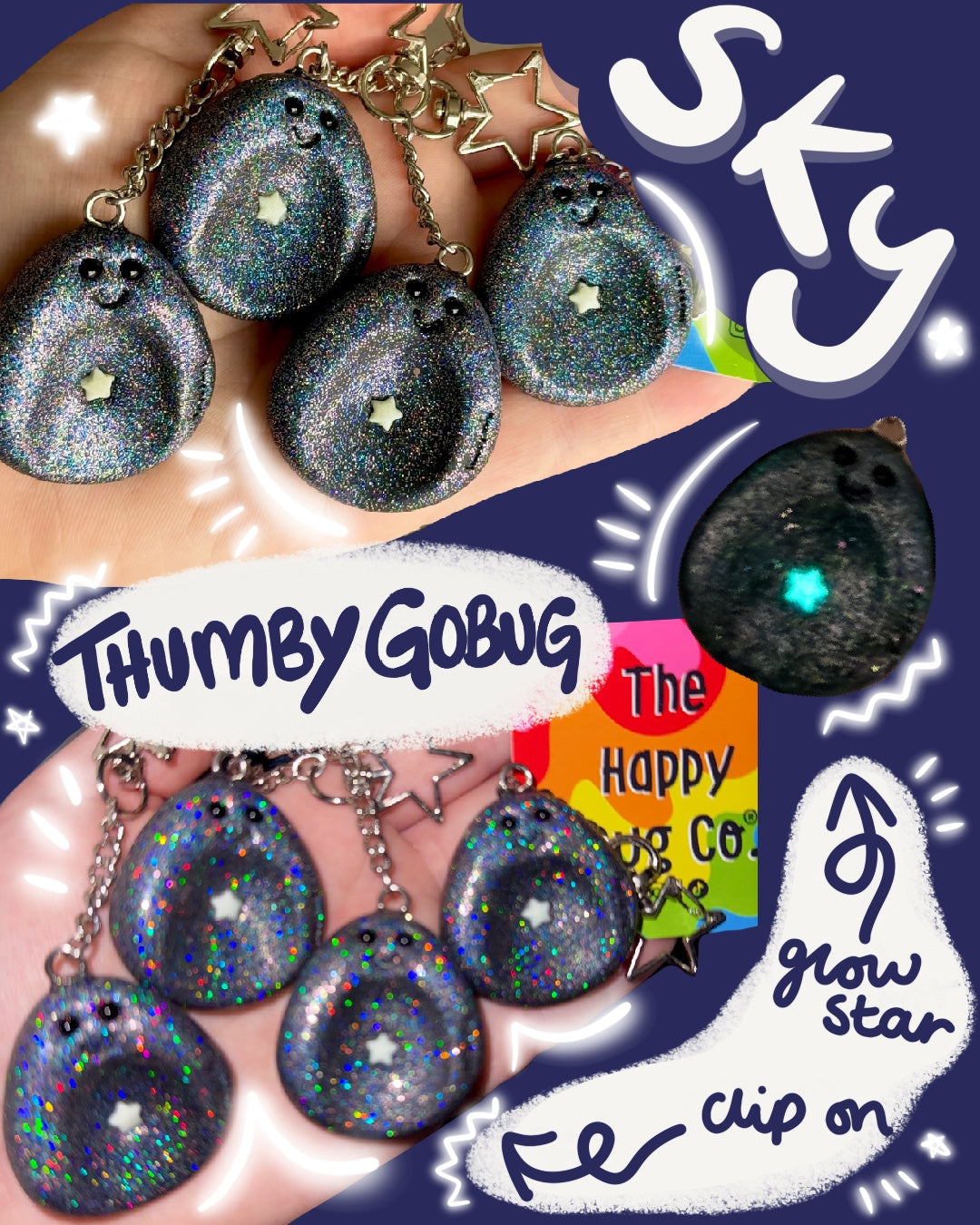 Sky sparkle Thumby GoBug clip on (glow star)